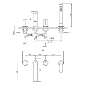 Enzo Polished Chrome Round 4-Hole Deck Mounted Bath Shower Mixer Tap with Handset