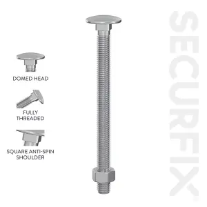 Securfix Zinc Plated Carriage Bolt (Pack of 200) Silver (40mm x 6mm)