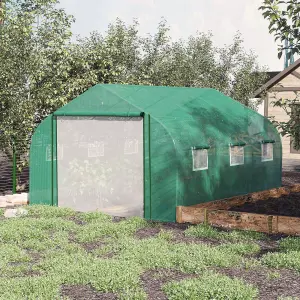 Outsunny 3.5 x 3 x 2m Outdoor Tunnel Greenhouse w/ Roll Up Door 6 Windows Green