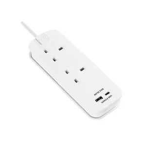 Masterplug White 13A 2 socket Travel extension lead with USB, 0.45m