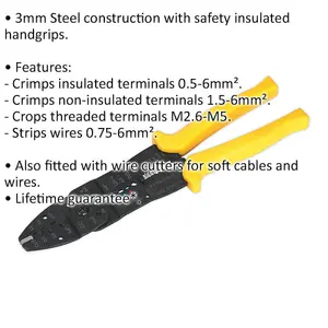 250mm Stripping & Crimping Tool - Insulated Handgrips - 3mm Steel Construction