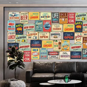 Walplus Vintage Metal Sign Wall Collage Mural Stickers Set