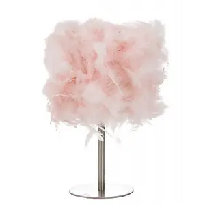 Modern and Chic Real Pink Feather Table Lamp with Satin Nickel Base and Switch