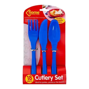 PMS 18Pc Fork & Spoon Plastic Cutlery for Parties, Picnic or Beach, Blue