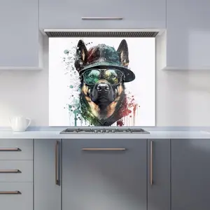 German Shepherd Splashart Premium Glass Kitchen Splashback W900mm x H750mm