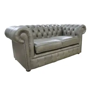 Chesterfield 2 Seater Selvaggio Sage Green Real Leather Sofa Settee In Classic Style