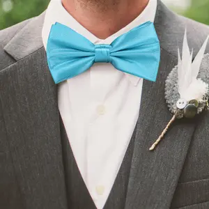 Aqua Blue Satin Polyester Bow Tie for Casual & Formal Wear, Wedding Party Accessory