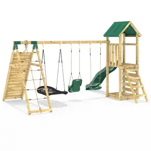 Rebo Challenge Wooden Climbing Frame with Swings, Slide and Up & over Climbing wall - Sanford