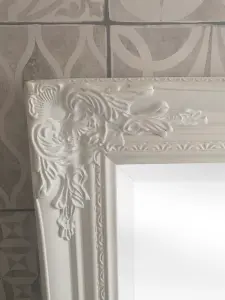 Antique Style Plain White Tall Ornate Dressing Wall Mirror with Bevelled Glass