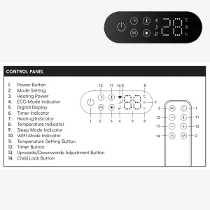 2000W Electric Panel Heater for Home or Office - Wall Mounted or Portable Freestanding with Touchscreen Timer and Thermostat