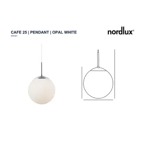 Nordlux Cafe 25 Indoor Dining Kitchen Hallway Pendant Ceiling Light in Opal White (Diam) 25cm