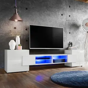 Merano Wide TV Unit with Storage & Led Lighting - White Gloss / White Matt