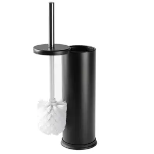 Harbour Housewares - Round Toilet Brush & Bin Set - Matt Black