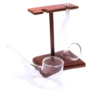 Bar Bespoke Set of 2 Pipe Sipping Glasses with Wooden Stand 75ml