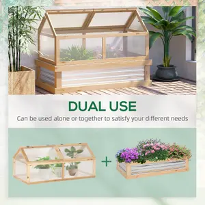 Outsunny Raised Garden Bed Kit Wooden Cold Frame Planter Protection Natural