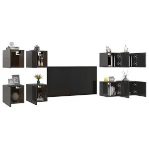 Berkfield Wall Mounted TV Cabinets 8 pcs High Gloss Grey 30.5x30x30 cm