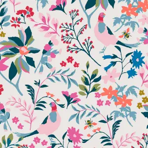 Joules Multicolour Bird & floral Smooth Wallpaper Sample