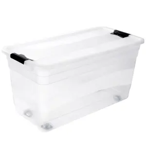 Keeeper Crystal Box 83 Litre with Lid and Caster Wheels - Transparent