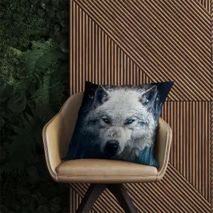 White Wolf Face Splashart Outdoor Cushion 60cm x 60cm