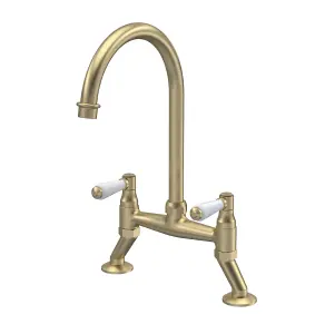 Fireclay Kitchen Bundle - Single Bowl Butler Sink, Waste & Bridge Lever Mixer Tap, 795mm - Brushed Brass - Balterley