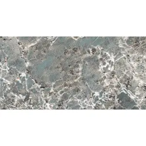 Ethos Polished Green Stone Effect Porcelain Wall & Floor Tile - Pack of 16 Tiles, 11m² - (L)600(W)1200mm