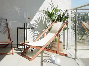 Sun Lounger Wood Off-White AVELLINO