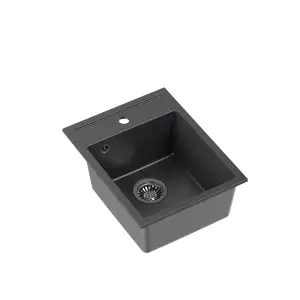 Quadron Johnny 90 compact kitchen sink with draining basket, 390mm to fit 40cm cabinet, inset Black GraniteQ material