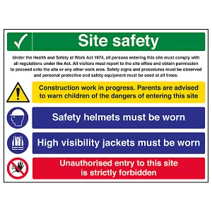 Multi Hazard Hi Vis Site Safety Sign Rigid Plastic - 800x600mm (x3)