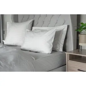 Plain Dye 540 TC Egyptian-Quality Cotton Satin Striped Duvet Cover Set with Pillowcases Platinum / Super King Duvet Cover + 2 Standard Pillowcases