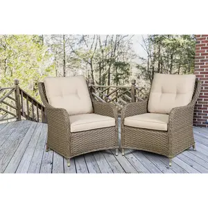 Set of 2 Weatherproof Rattan Wicker Dining Chairs with Cushions for Outdoor Spaces