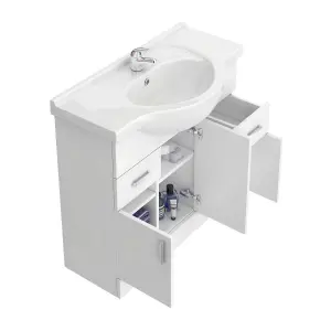 Nes Home 850mm Floorstanding 3 Door Basin Vanity Unit White