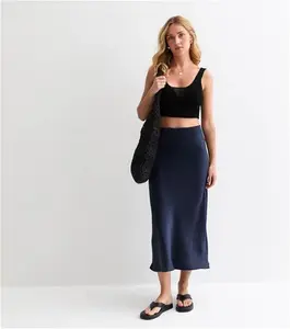 New Look Women's Navy Satin Midi Skirt - UK 14