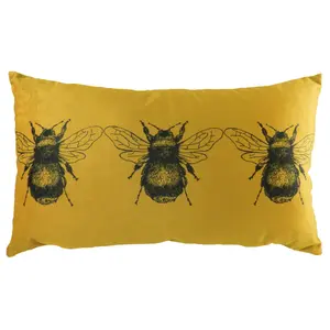 Evans Lichfield Gold Bee Rectangular Velvet Polyester Filled Cushion