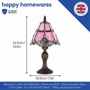 Quirky and Petite Pink Stained Glass Tiffany Lamp with Clear Strip and Beads