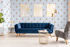 SK Filson Blue & Pink Floral Wallpaper