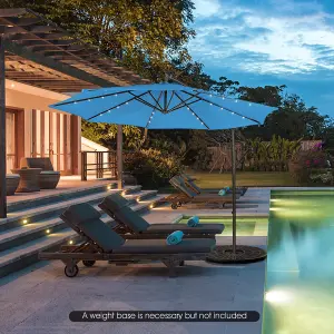 Costway 3 x 3m Cantilever Parasol Backyard Patio Offset Umbrella w/ 32 Solar-Powered LED Lights