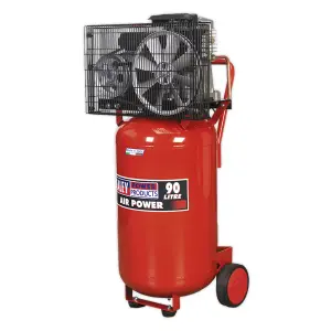 Sealey Air Compressor 90L Belt Drive Vertical 3hp 145psi 10 Bar Red SAC1903B