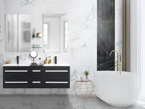 Bathroom Wall Mounted Cabinet with Basin Black MADRID