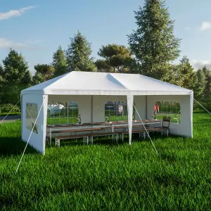 BIRCHTREE 3X6M Outdoor PE Gazebo Patio Shade Canopy Waterproof 6 Pieces Sidewalls White