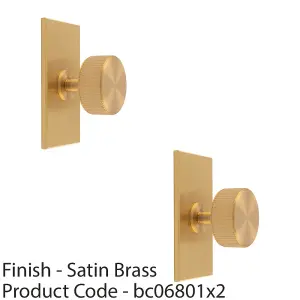 2 PACK - Reeded Radio Cabinet Door Knob & Matching Backplate Lined Satin Brass 76 x 40mm