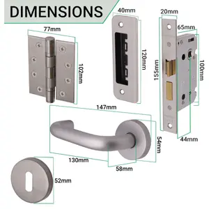 AFIT Satin Aluminium Return To Door Lever on Rose Handle Sashlock Kit - 102mm Hinges