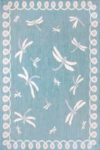 Teal Outdoor Rug, Animal Bordered Stain-Resistant Rug For Patio Garden Balcony, Modern Outdoor Area Rug-60cm X 120cm