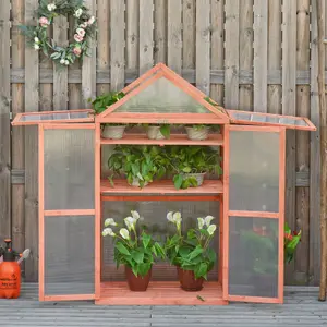 Outsunny 80x47x138cm Wood Cold Frame Greenhouse for Plants PC Board Orange