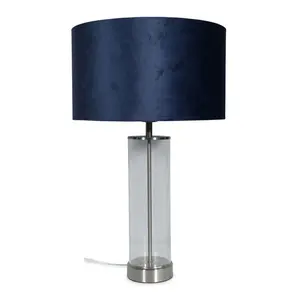 Simonetta Matt Gold and Clear Tube Table Lamp with Blush Velvet Reni Shade and 6W GLS Warm White Bulb Silver / Navy / No