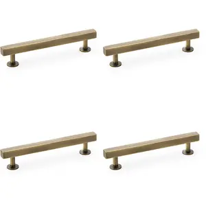 4 PACK - Straight Square Bar Pull Handle - Antique Brass 128mm Centres SOLID BRASS Drawer