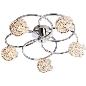 Semi Flush Ceiling Light Chrome & Crystal Knott 5 Lamp Hanging Feature Pendant