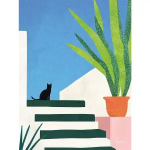 Henry Rivers Holiday Cat Canvas Print Blue/White/Green (50.5cm x 40.5cm x 4cm)