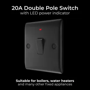 BG Nexus Metal 20A Double Pole Single Switch with LED, Matt Black