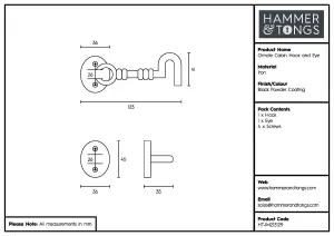 Hammer & Tongs - Ornate Cabin Hook and Eye - W125mm - Black