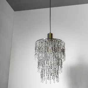 CGC Large Chandelier Light Shade for Ceiling Pendant Light Easy Fit Crystal Lamp Shade Lampshade Diameter 22 cm 3 Tier Silver